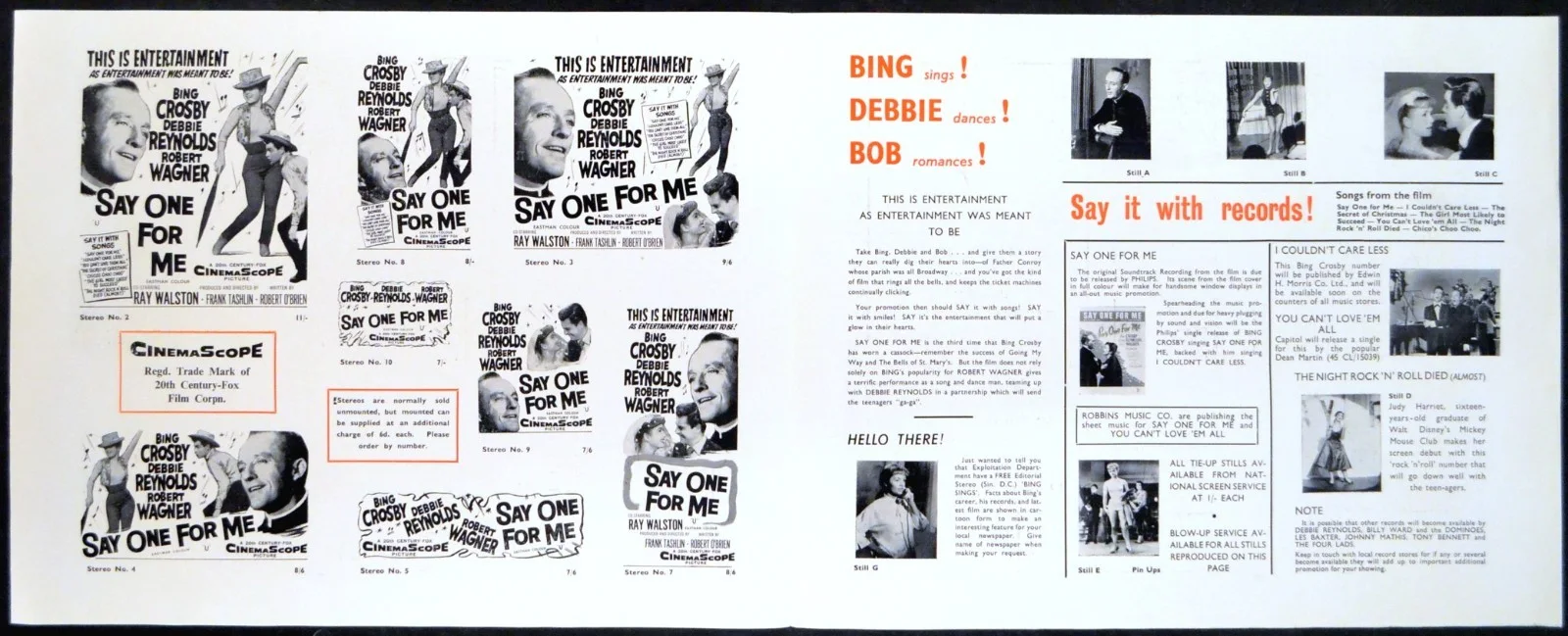 SAY ONE FOR ME 1959 Bing Crosby, Debbie Reynolds Stella Stevens UK CAMPAIGN BOOK, image 2