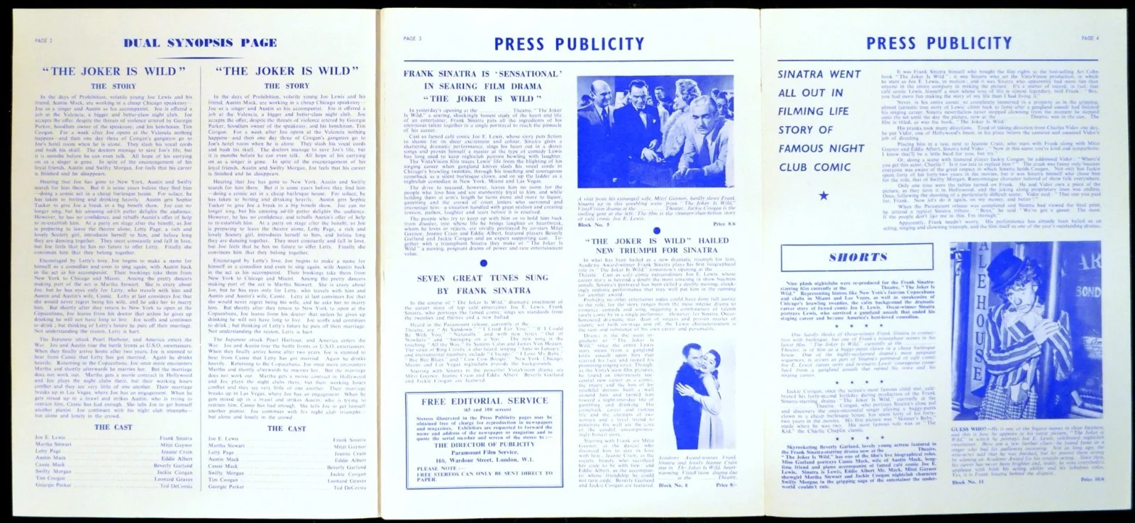 JOKER IS WILD 1957 Frank Sinatra, Mitzi Gaynor, Jeanne Crain UK PRESSBOOK, изображение 2