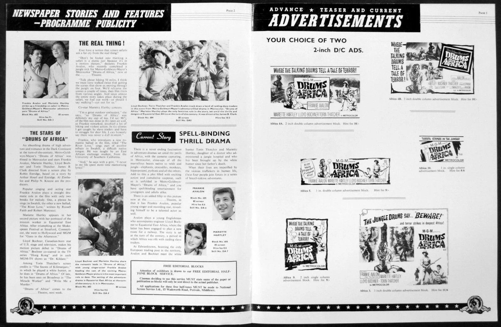 DRUMS OF AFRICA 1963 Frankie Avalon, Mariette Hartley Lloyd Bochner UK PRESSBOOK, изображение 2