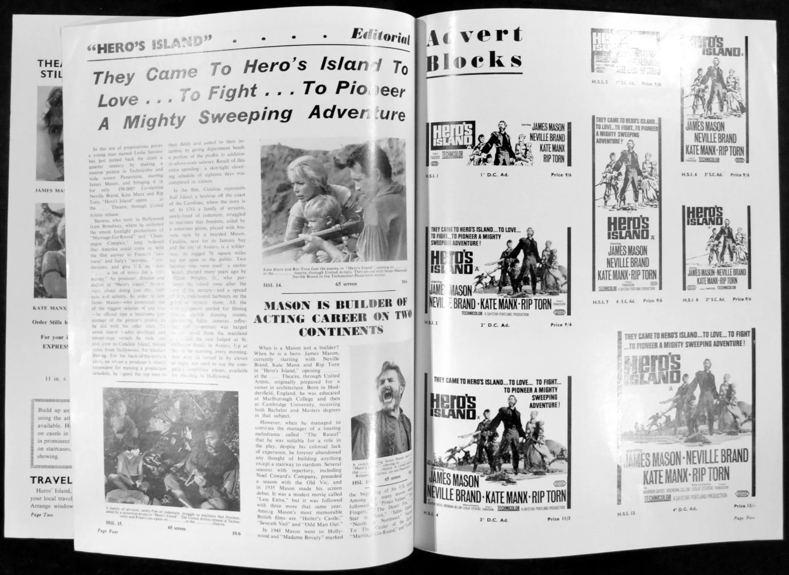 HERO’S ISLAND 1962 James Mason, Neville Brand, Warren Oates UK CAMPAIGN BOOK, изображение 2