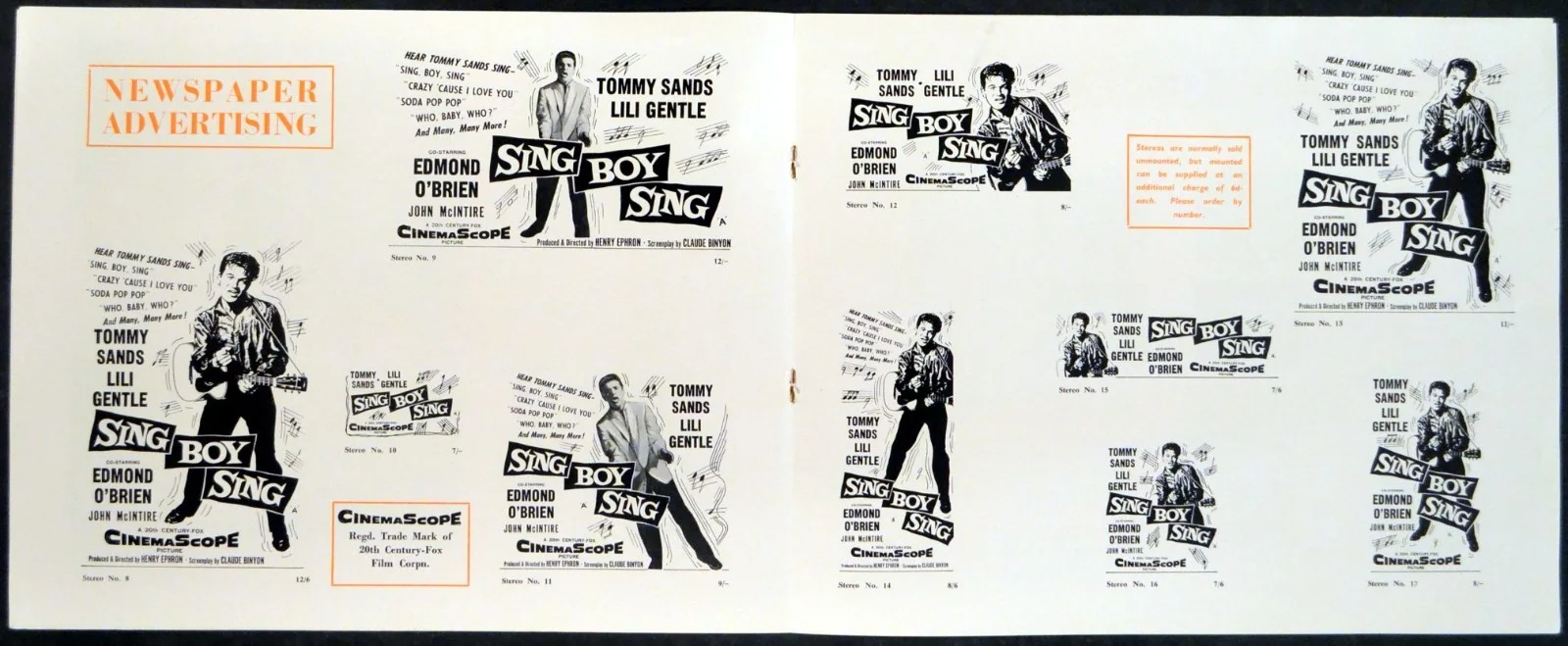 SING BOY SING 1958 Tommy Sands, Lili Gentle, Edmond O'Brien UK CAMPAIGN BOOK, image 2