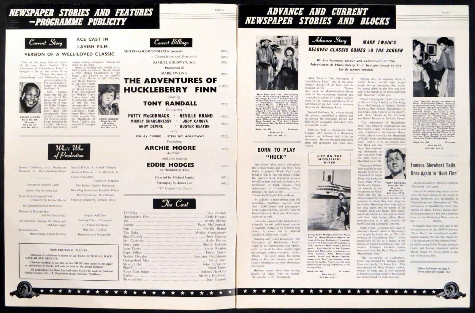 ADVENTURES OF HUCKLEBERRY FINN 1960 Tony Randall, Patty McCormack UK PRESSBOOK, изображение 2