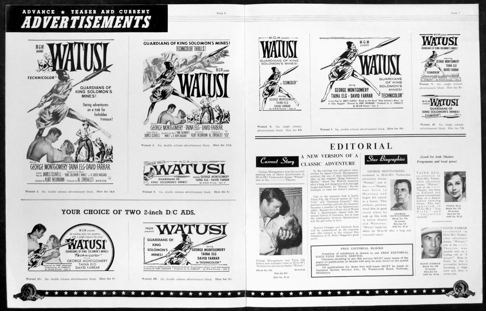 WATUSI 1959 George Montgomery, Taina Elg, David Farrar UK PRESSBOOK, изображение 2