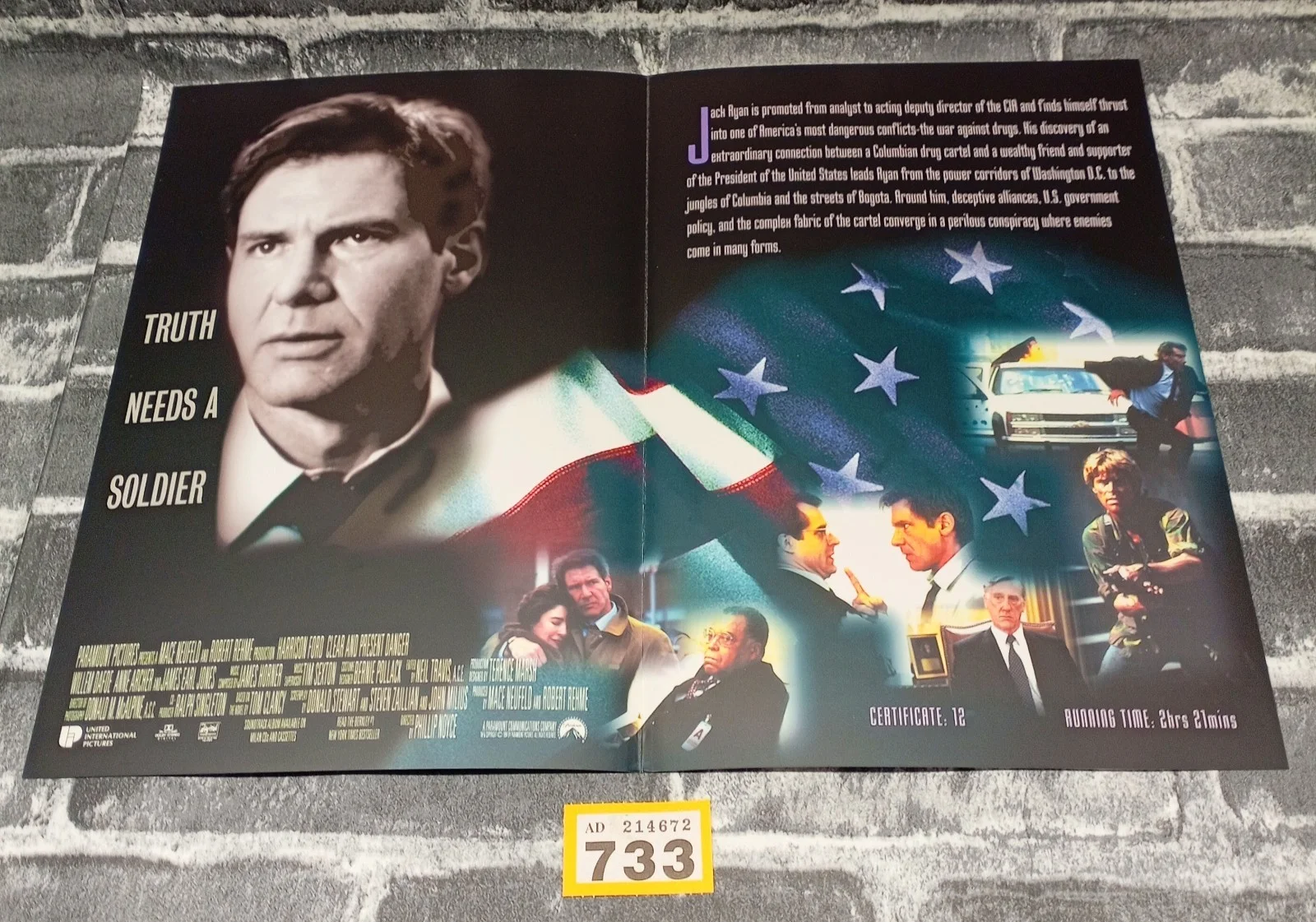 Clear and Present Danger Promotional Card Synopsis Cast Movie Film Poster Y733, изображение 3