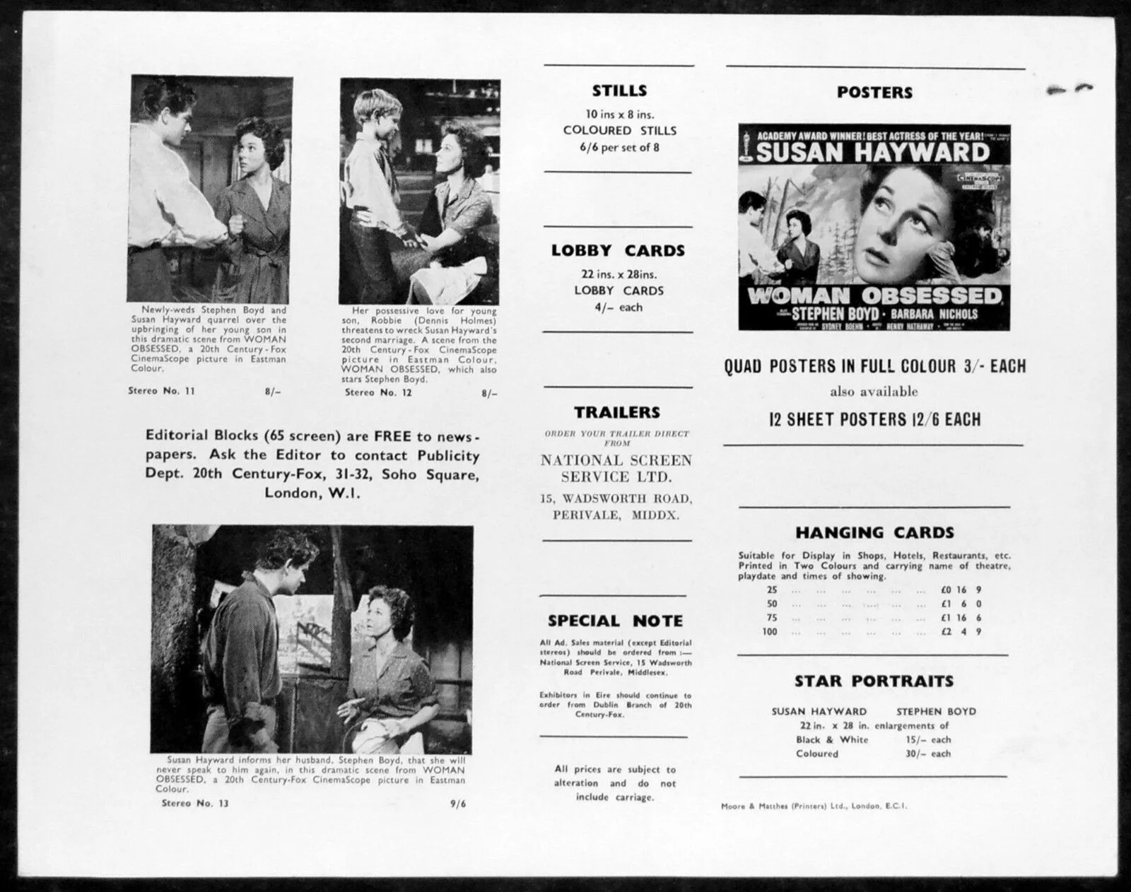 WOMAN OBSESSED 1959 Susan Hayward, Stephen Boyd UK CAMPAIGN BOOK, image 2