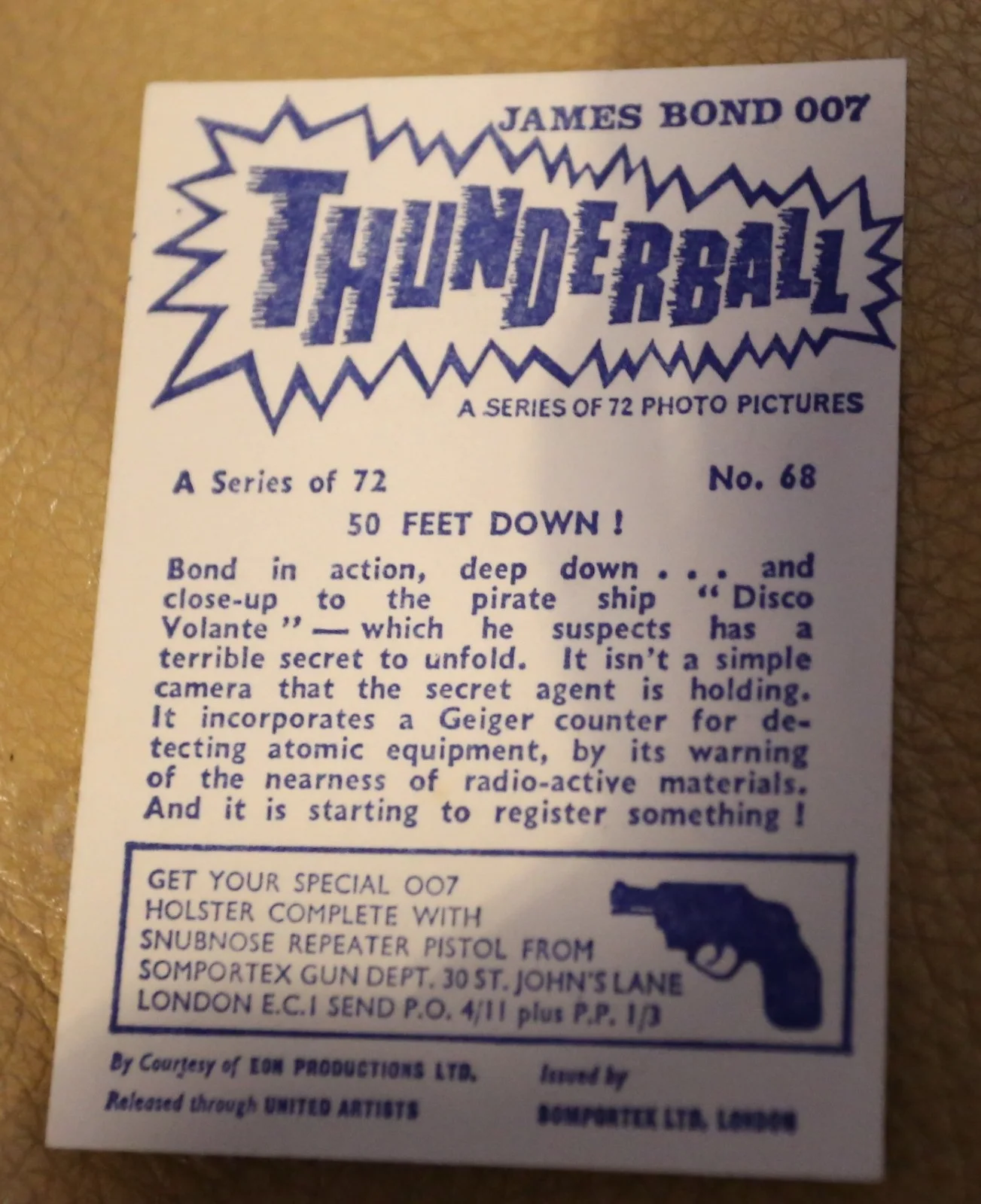 JAMES BOND SOMPORTEX THUNDERBALL 1966 ORIGINAL TRADING CARD EX COND NUMBER 68, изображение 2