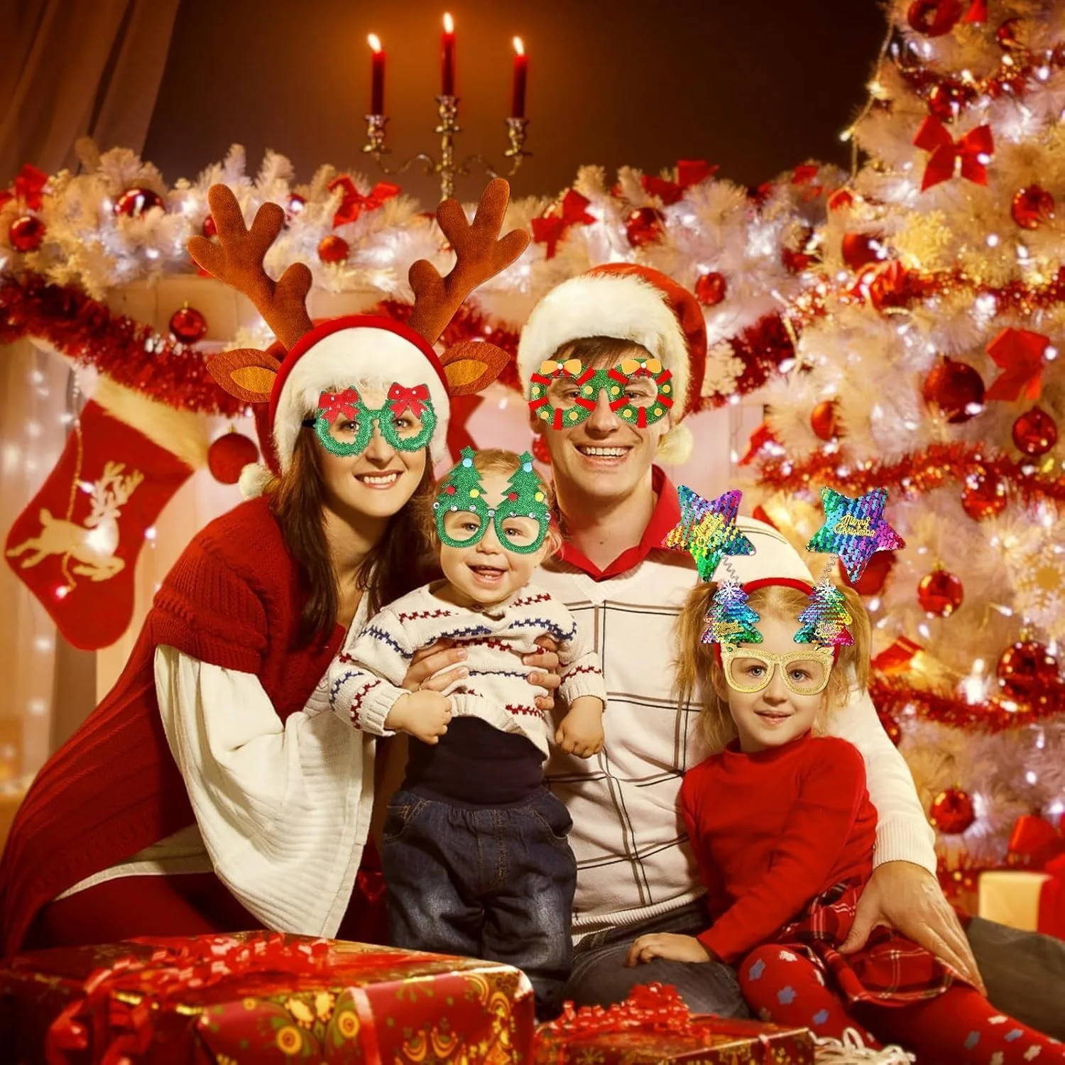32 Pack Christmas Glasses Frame & Headbands Set W/ Different Cute Designs, image 5