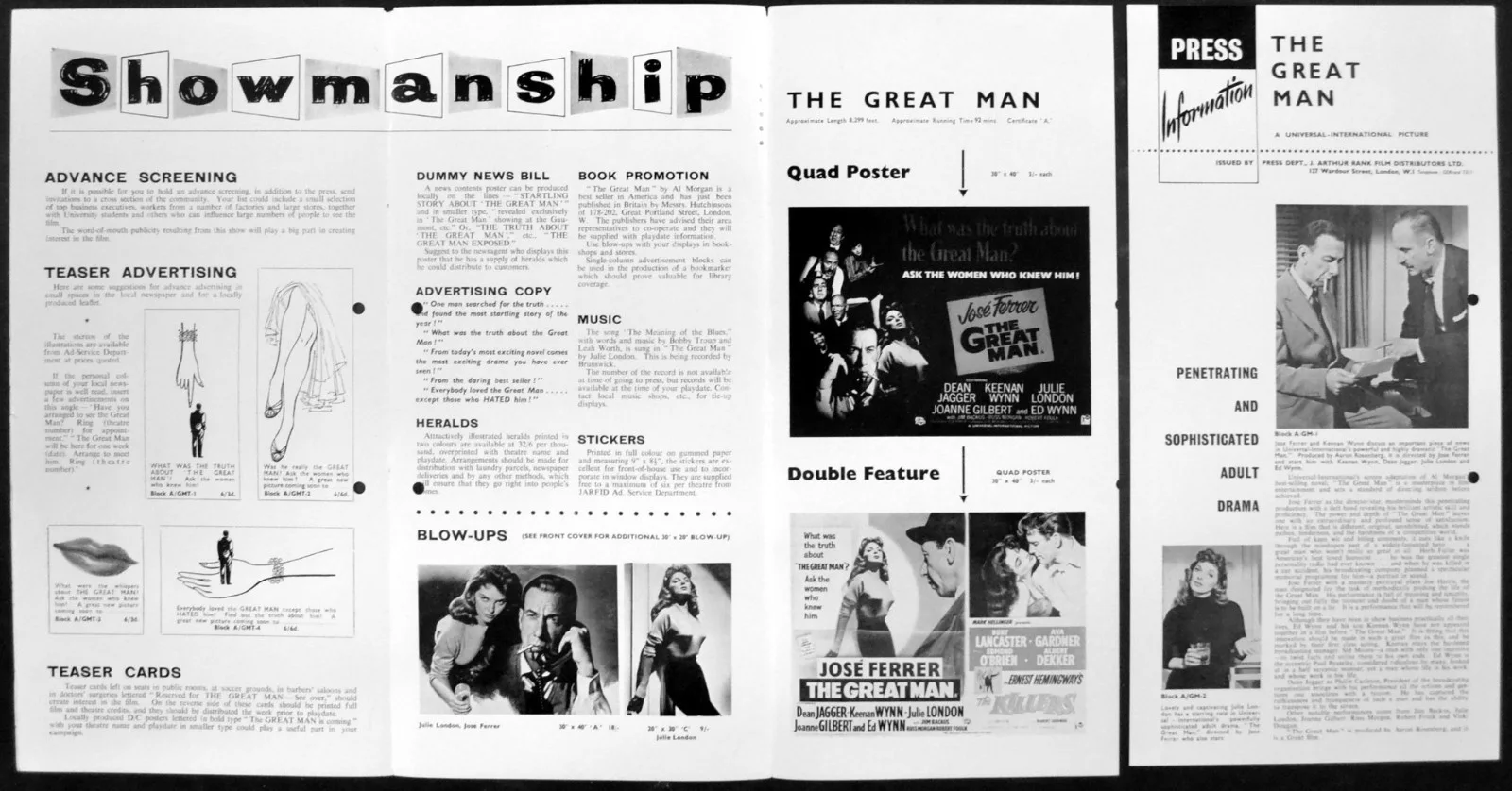 GREAT MAN 1957 Jose Ferrer Dean Jagger Keenan Wynn Julie London UK CAMPAIGN BOOK, изображение 2
