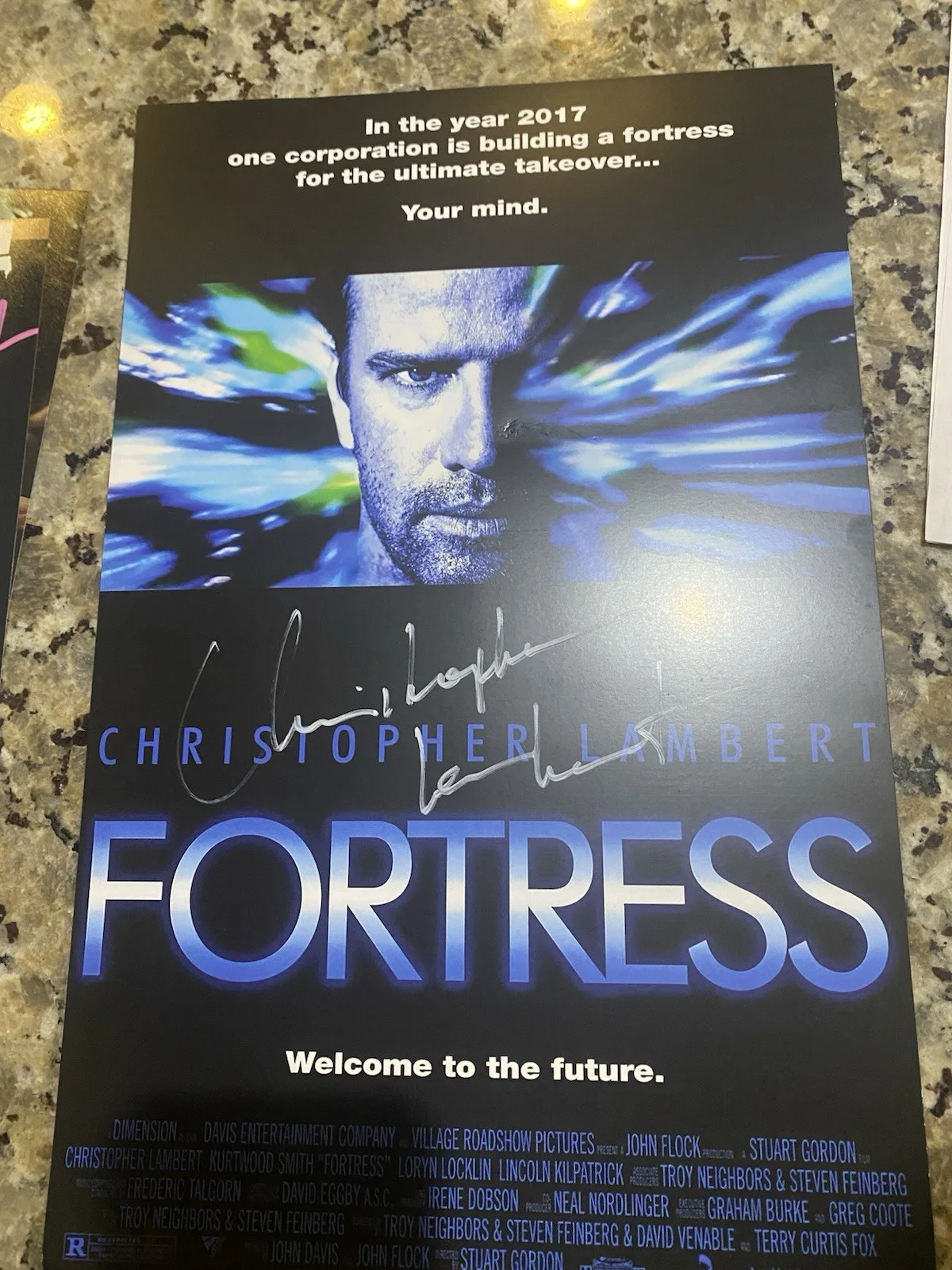 Christopher Lambert — FORTRESS MOVIE POSTER. 11x17 Inch Signed CHRISTOPHER LAMBERT Rare Original