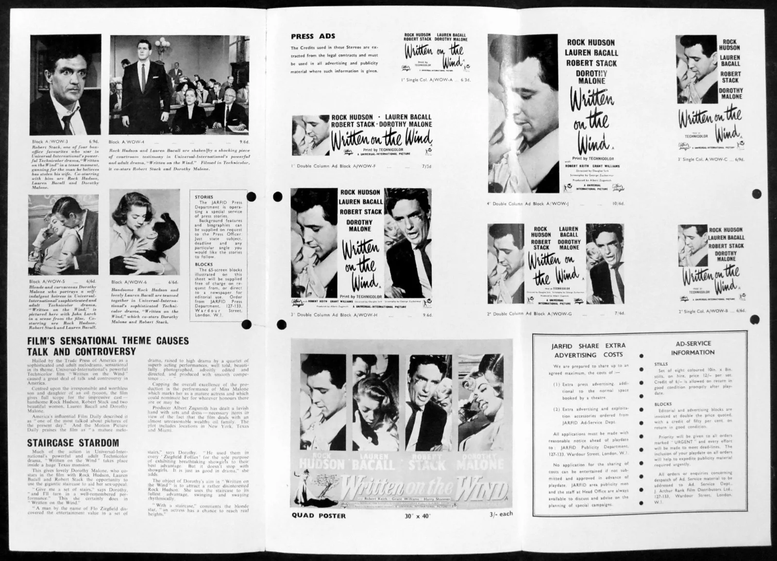 WRITTEN ON THE WIND 1956 Rock Hudson, Lauren Bacall, Robert Stack UK PRESSBOOK, image 2