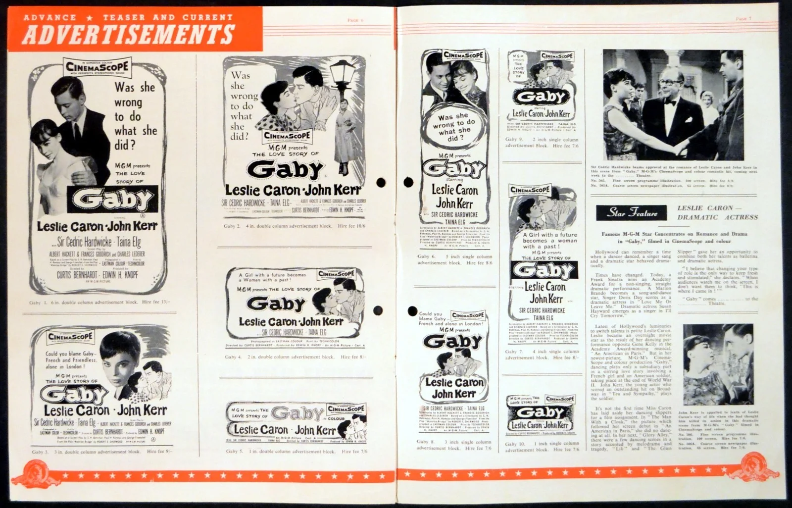 GABY 1956 Leslie Caron, John Kerr, Cedric Hardwicke UK PRESSBOOK, image 2