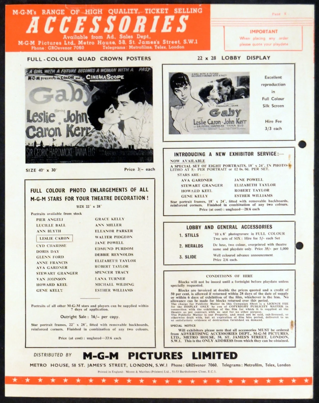 GABY 1956 Leslie Caron, John Kerr, Cedric Hardwicke UK PRESSBOOK, image 3