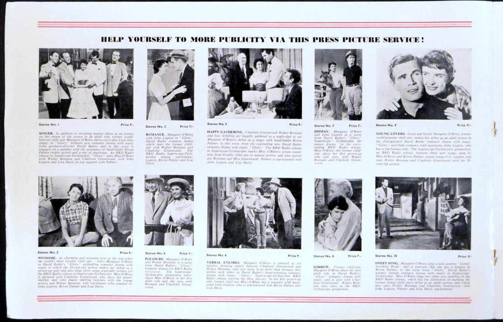 GLORY 1956 Margaret O'Brien, Walter Brennan Charlotte Greenwood UK CAMPAIGN BOOK, изображение 2