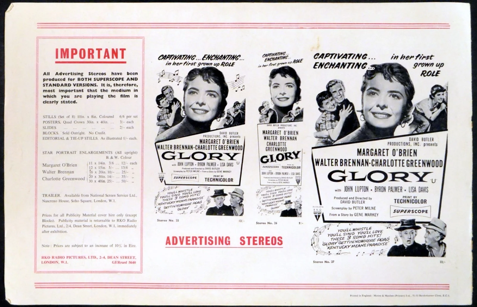GLORY 1956 Margaret O'Brien, Walter Brennan Charlotte Greenwood UK CAMPAIGN BOOK, изображение 3