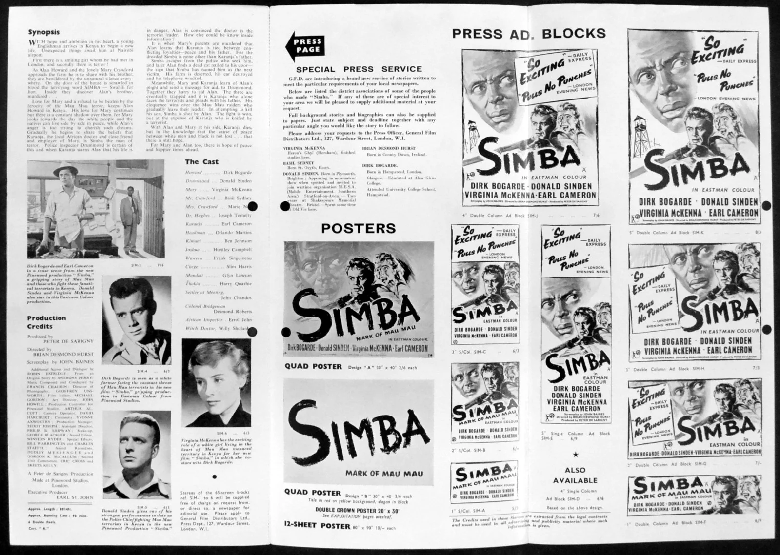 SIMBA 1955 Dirk Bogarde, Donald Sinden, Virginia McKenna UK CAMPAIGN BOOK, изображение 2