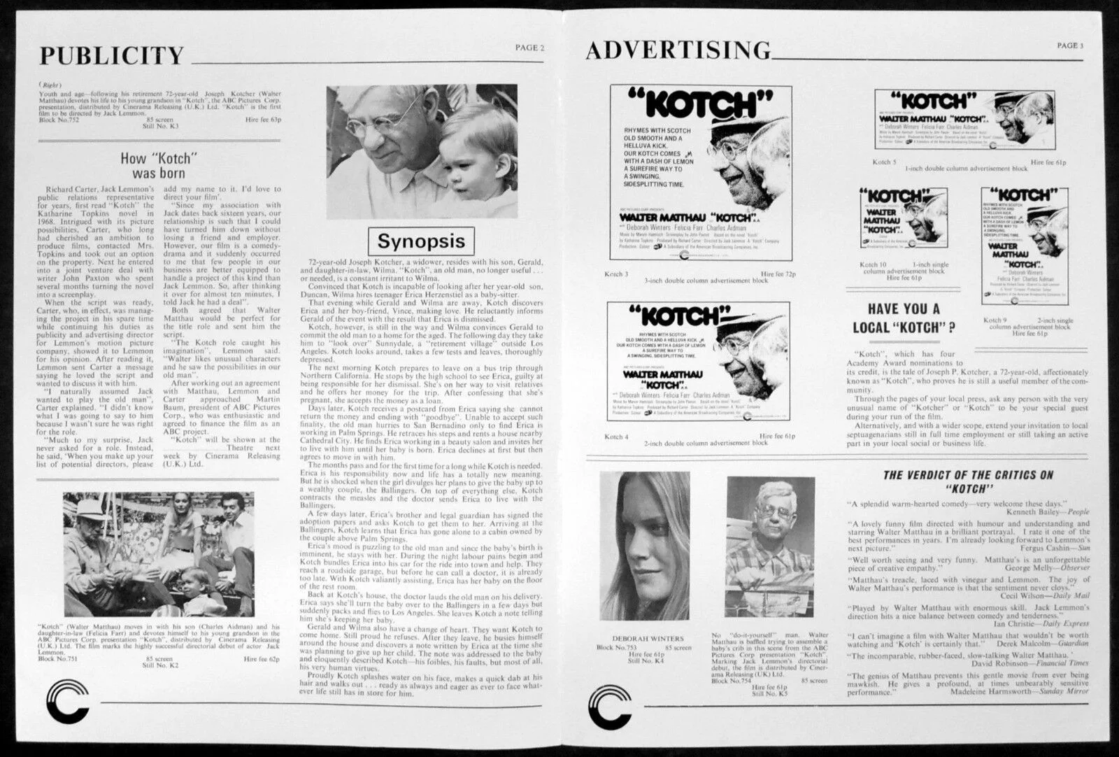 KOTCH 1971 Walter Matthau, Deborah Winters, Felicia Farr UK CAMPAIGN BOOK, изображение 2