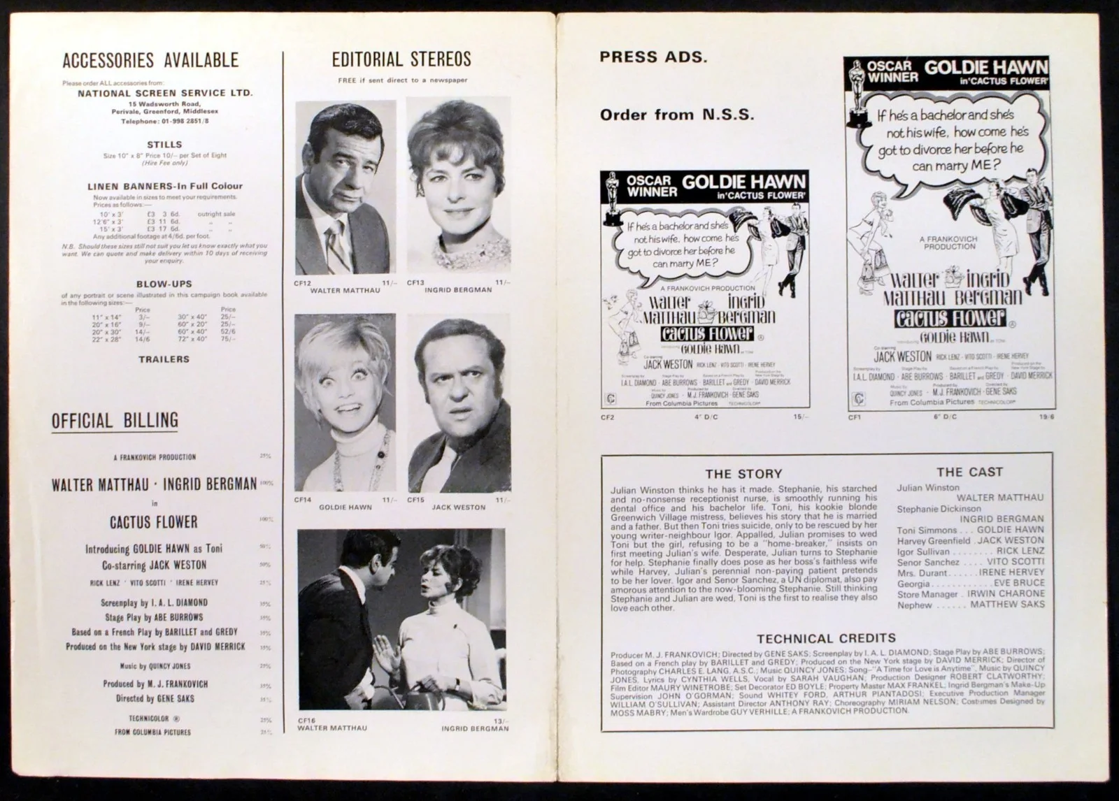 CACTUS FLOWER 1969 Walter Matthau, Ingrid Bergman, Goldie Hawn UK CAMPAIGN BOOK, изображение 2