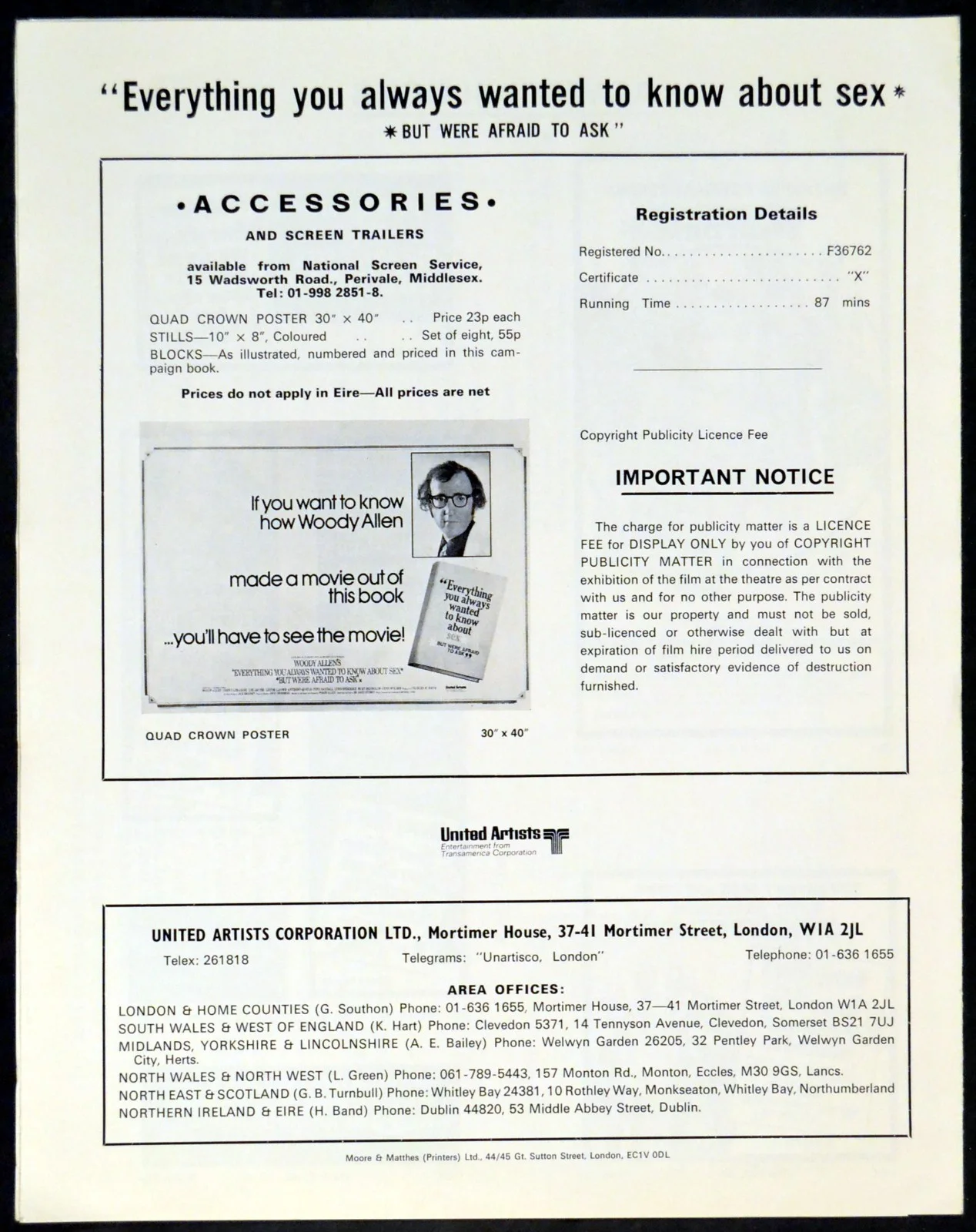 EVERYTHING YOU WANTED TO KNOW ABOUT SEX... 1972 Woody Allen UK PRESSBOOK, изображение 2