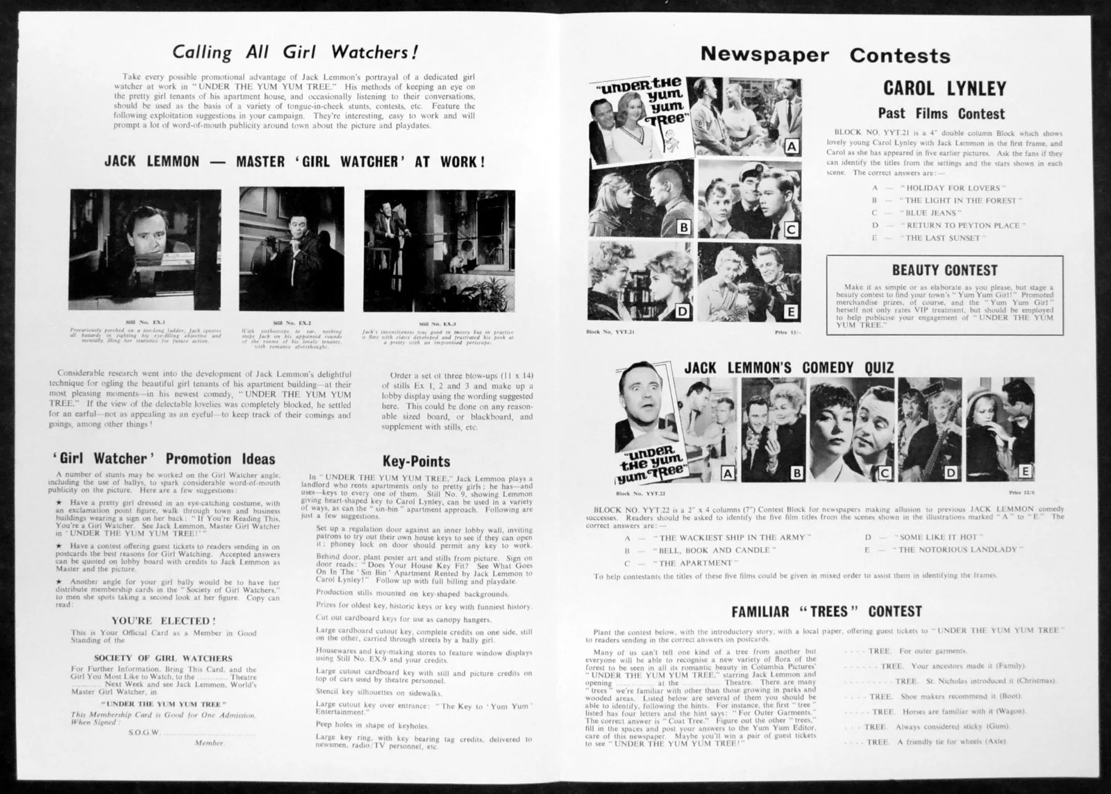 UNDER THE YUM YUM TREE 1963 Jack Lemmon, Carol Lynley, Dean Jones CAMPAIGN BOOK, image 2