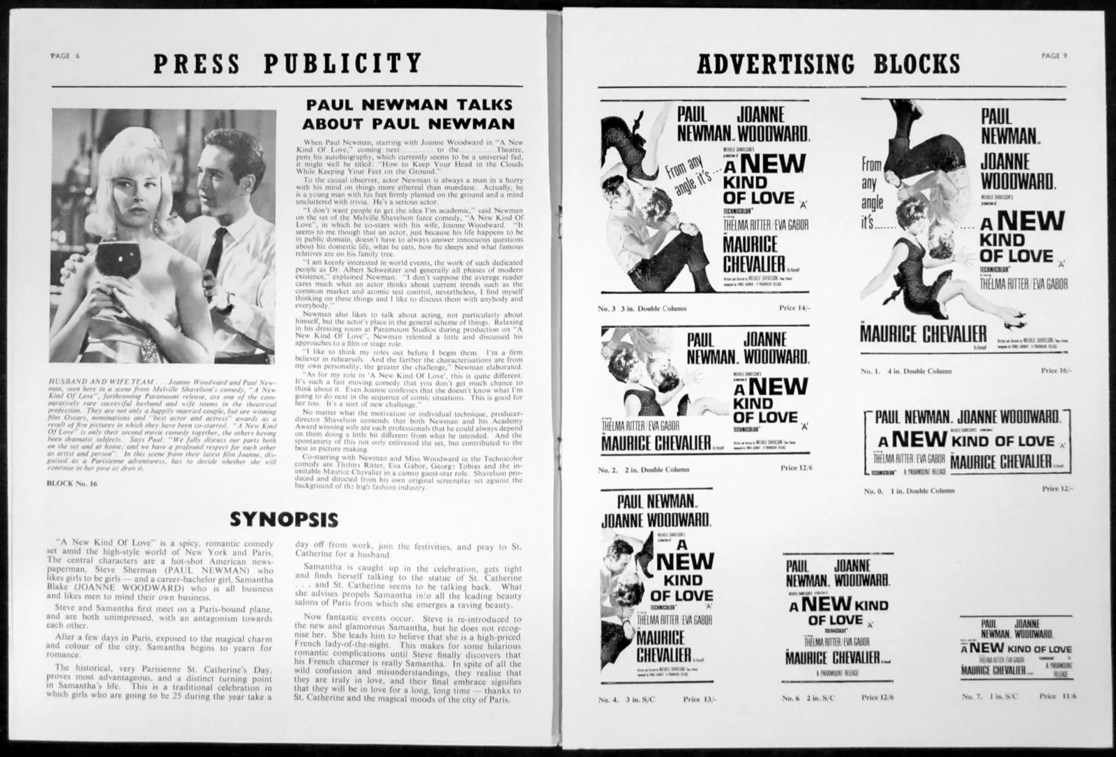 A NEW KIND OF LOVE 1963 Paul Newman, Joanne Woodward, Thelma Ritter UK PRESSBOOK, изображение 2
