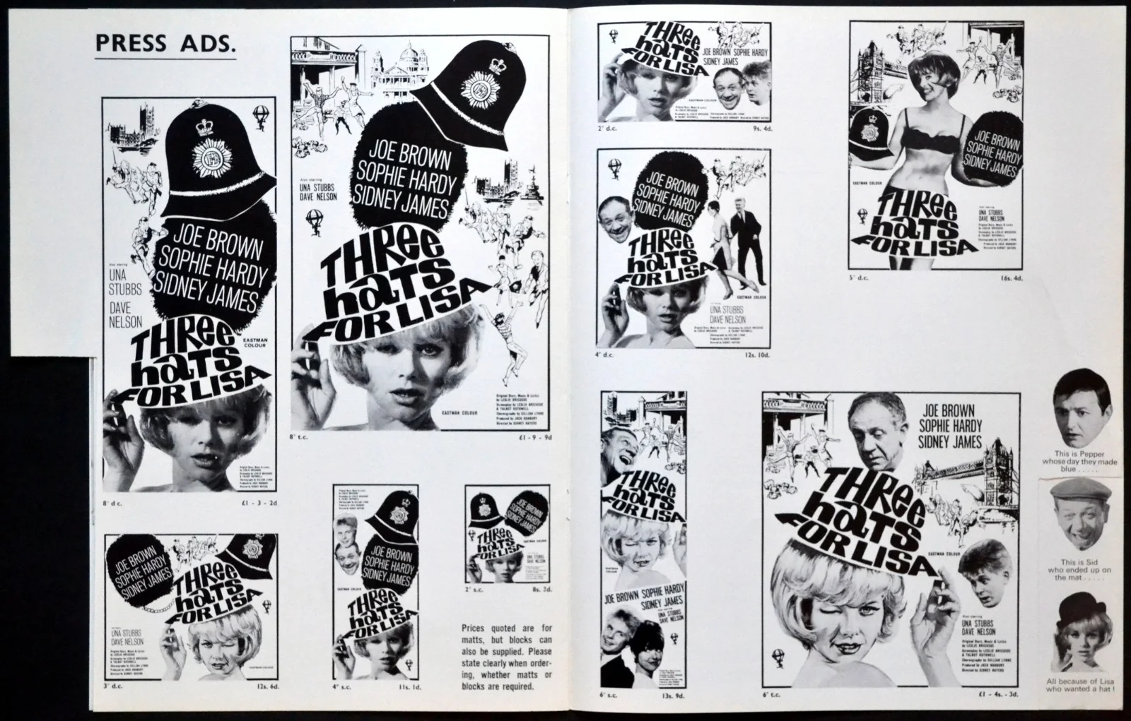 THREE HATS FOR LISA 1965 Joe Brown, Sophie Hardy, Sidney James UK PRESSBOOK, изображение 2