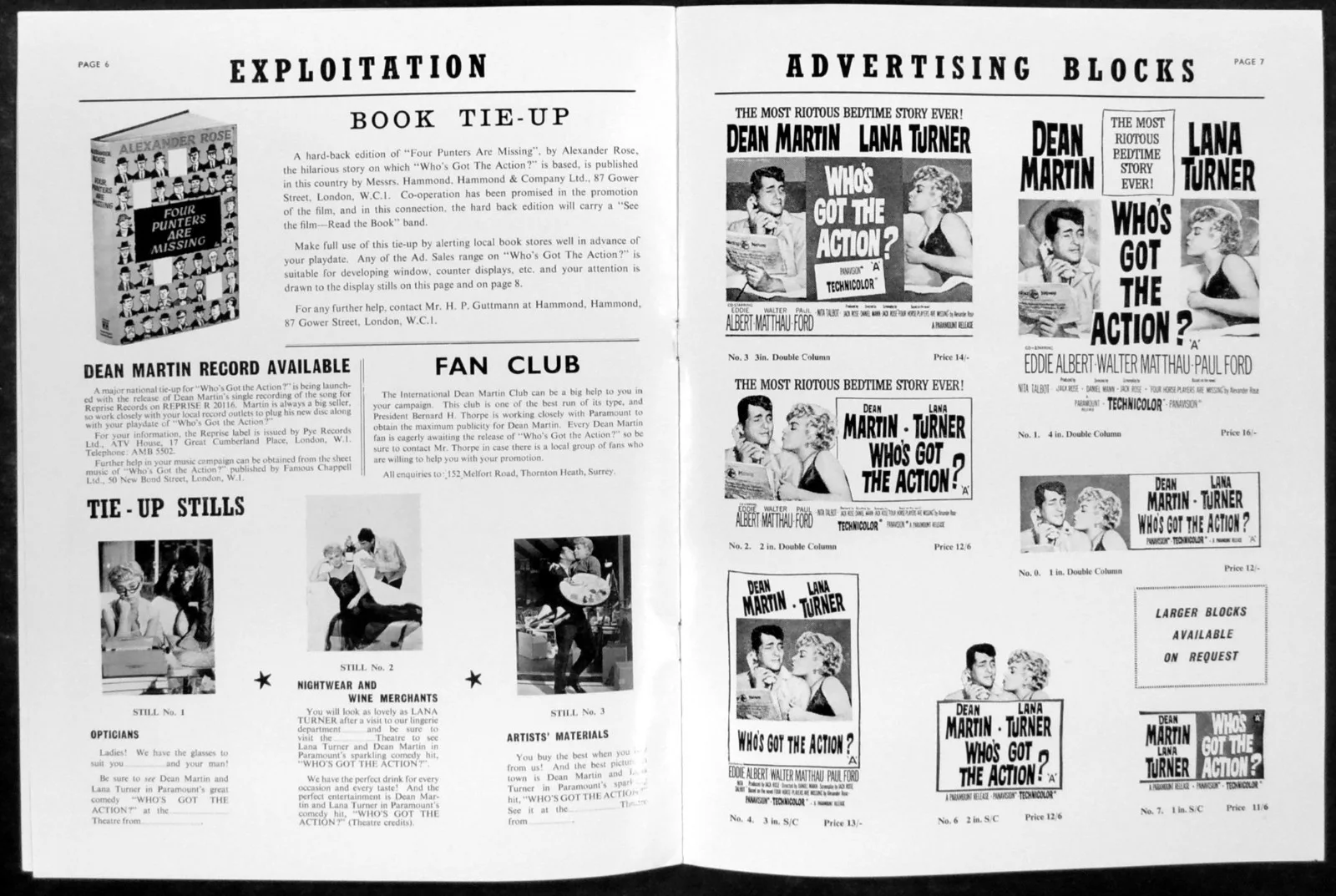 WHO’S GOT THE ACTION? 1962 Dean Martin, Lana Turner, Eddie Albert UK PRESSBOOK, изображение 2