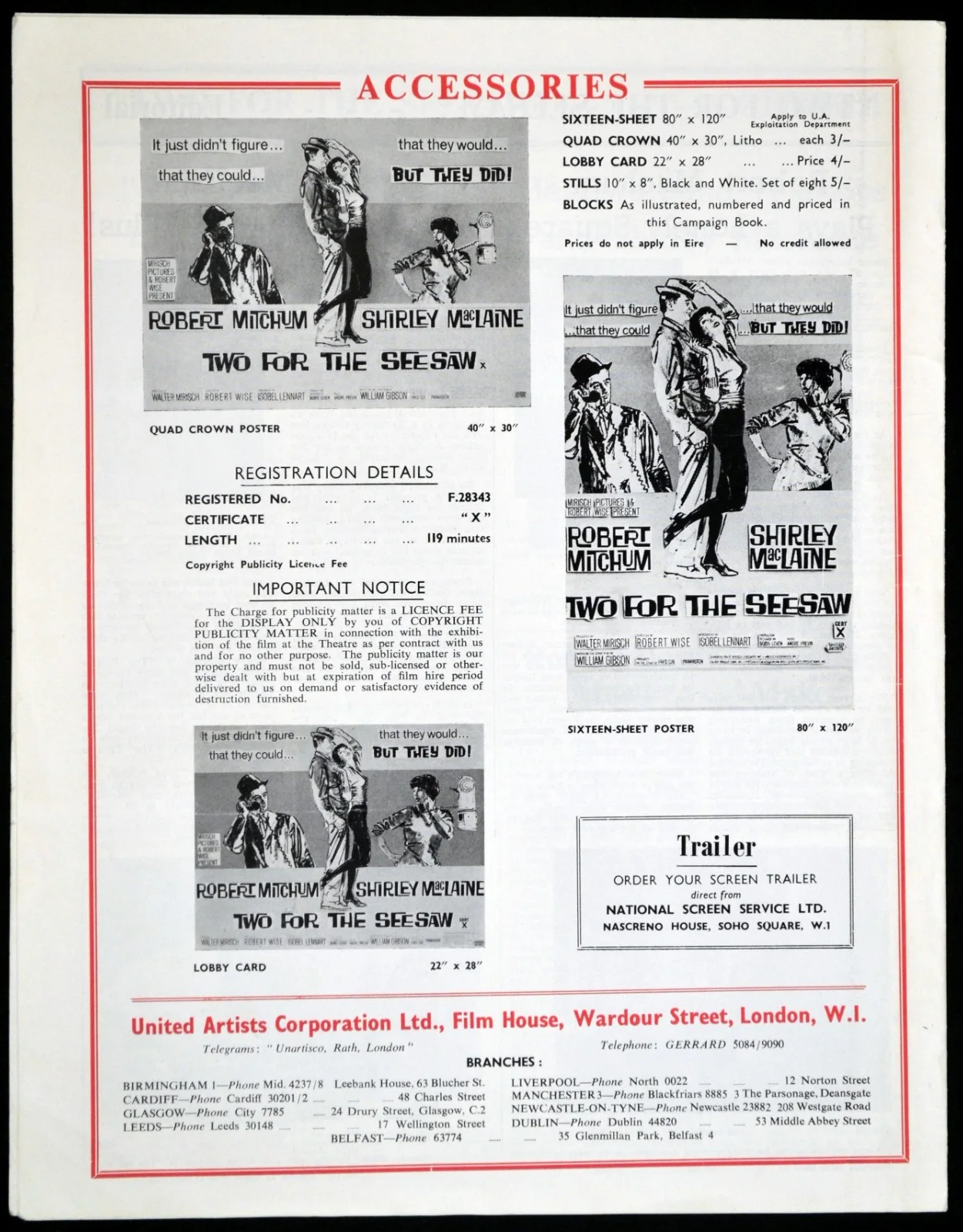TWO FOR THE SEESAW 1962 Robert Mitchum, Shirley Maclaine UK PRESSBOOK, изображение 2