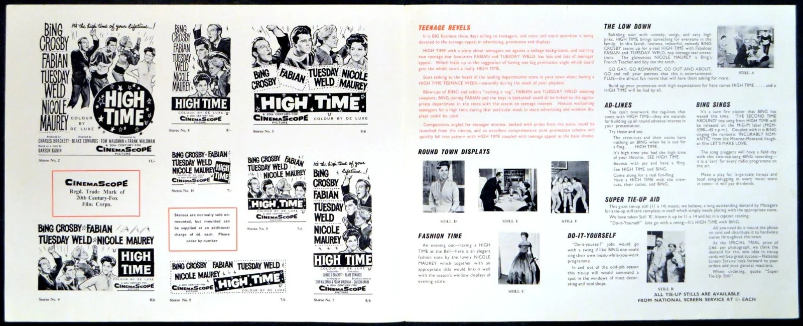 HIGH TIME 1960 Bing Crosby, Fabian, Tuesday Weld, Nicole Maurey UK PRESSBOOK, image 2