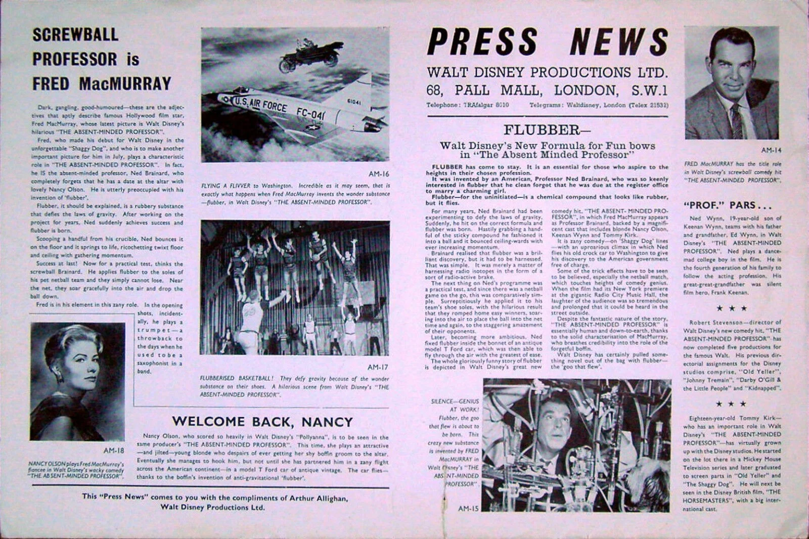 ABSENT-MINDED PROFESSOR 1960 Fred MacMurray WALT DISNEY UK PRESSBOOK, изображение 2