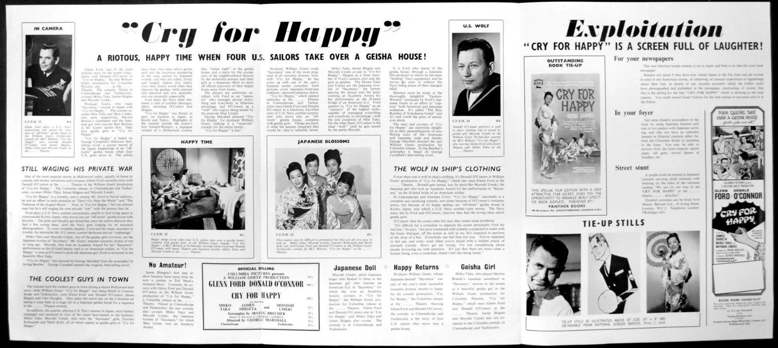 CRY FOR HAPPY 1960 Glenn Ford, Donald O'Connor, James Shigeta UK CAMPAIGN BOOK, изображение 2