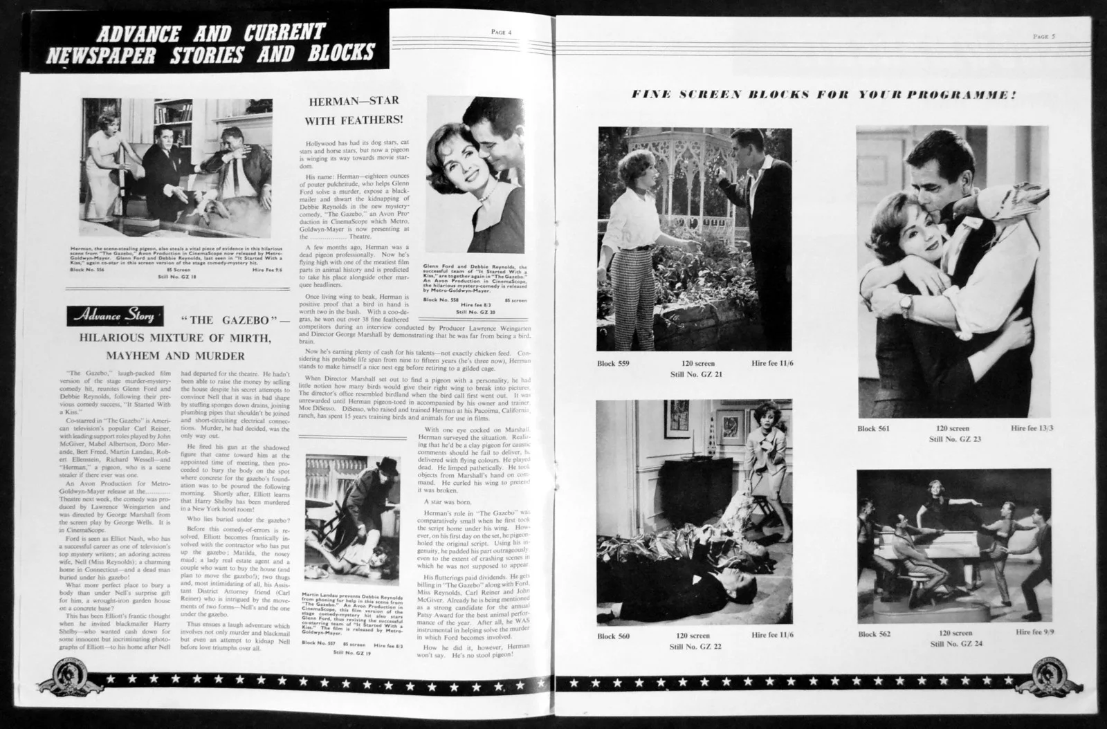 GAZEBO 1960 Glenn Ford, Debbie Reynolds, Carl Reiner, John McGiver UK PRESSBOOK, изображение 2