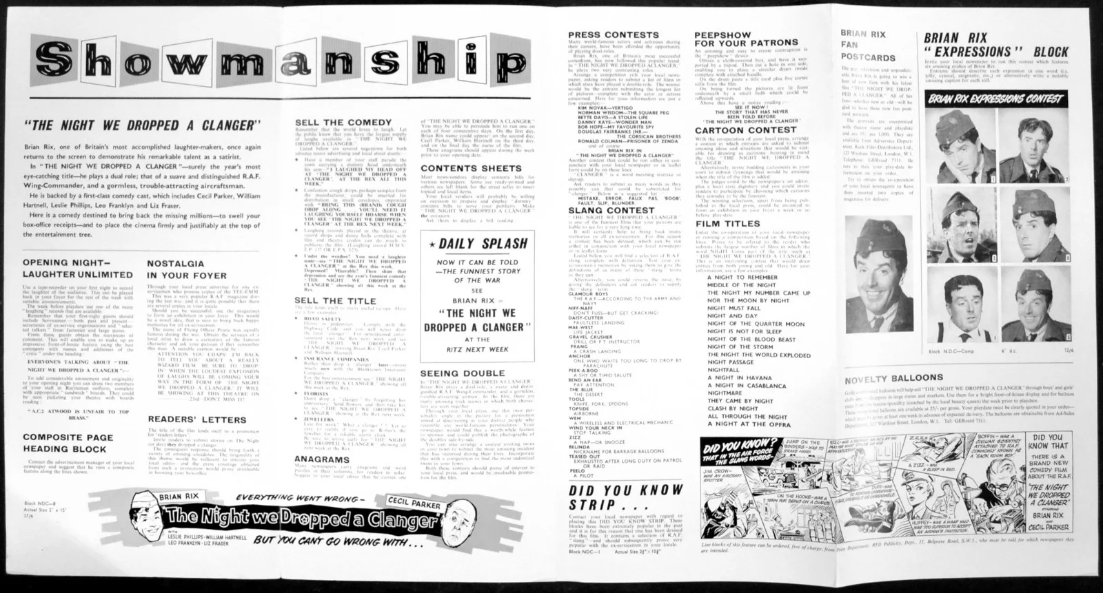 NIGHT WE DROPPED A CLANGER 1959 Brian Rix, Cecil Parker UK PRESSBOOK, изображение 2