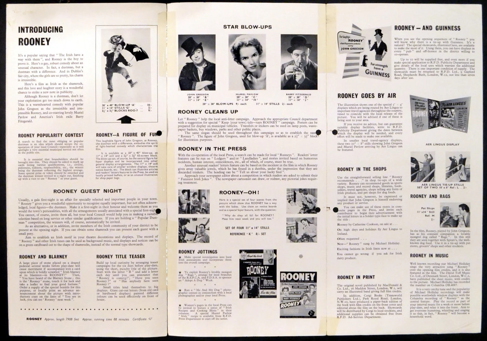 ROONEY 1958 John Gregson, Muriel Pavlow, Barry Fitzgerald UK CAMPAIGN BOOK, image 2