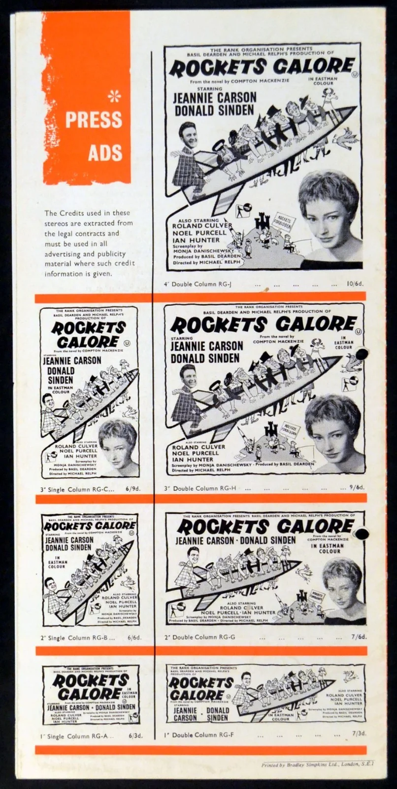 ROCKETS GALORE 1958 Jeannie Carson, Donald Sinden, Roland Culver CAMPAIGN BOOK, изображение 2