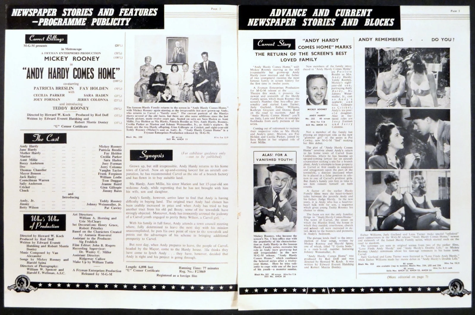 ANDY HARDY COMES HOME 1958 Mickey Rooney, Patricia Breslin UK CAMPAIGN BOOK, изображение 2