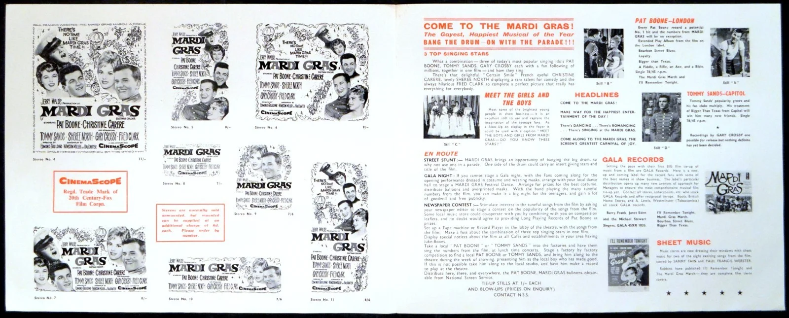 MARDI GRAS 1958 Pat Boone, Tommy Sands, Sheree North UK PRESSBOOK, изображение 2