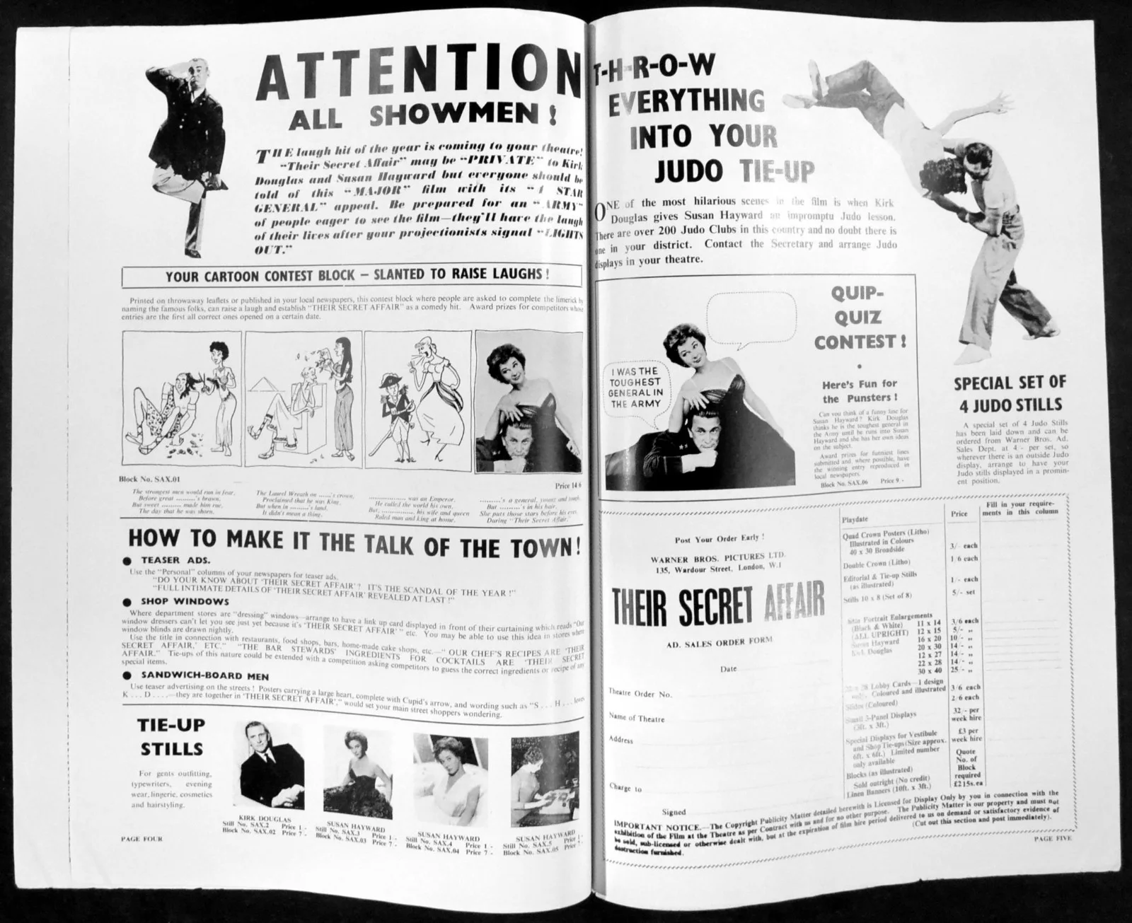 THEIR SECRET AFFAIR 1957 Susan Hayward, Kirk Douglas, Paul Stewart CAMPAIGN BOOK, изображение 2