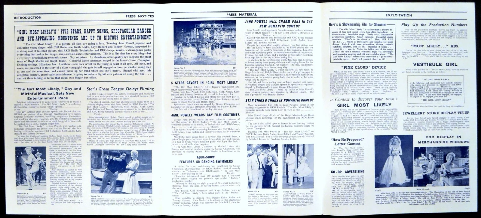 GIRL MOST LIKELY 1957 Jane Powell Cliff Robertson Keith Andes UK CAMPAIGN MANUAL, изображение 2