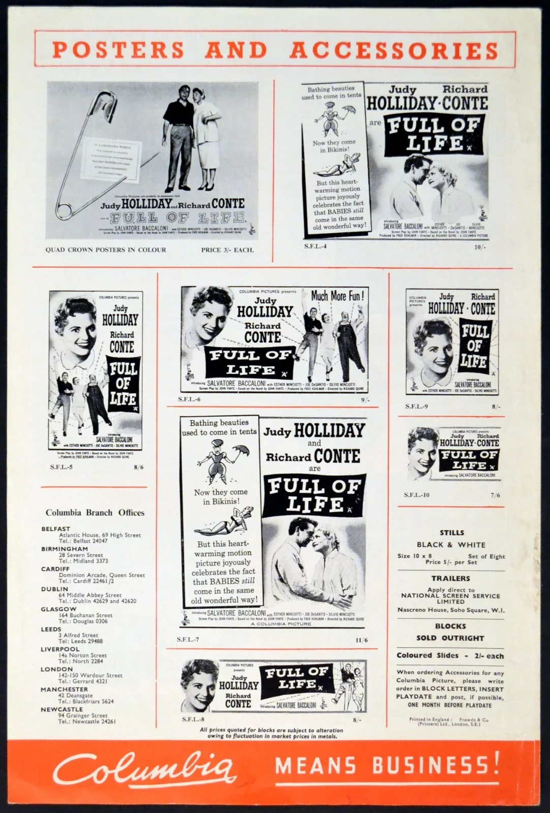 FULL OF LIFE 1957 Judy Holliday, Richard Conte UK PRESSBOOK, изображение 2