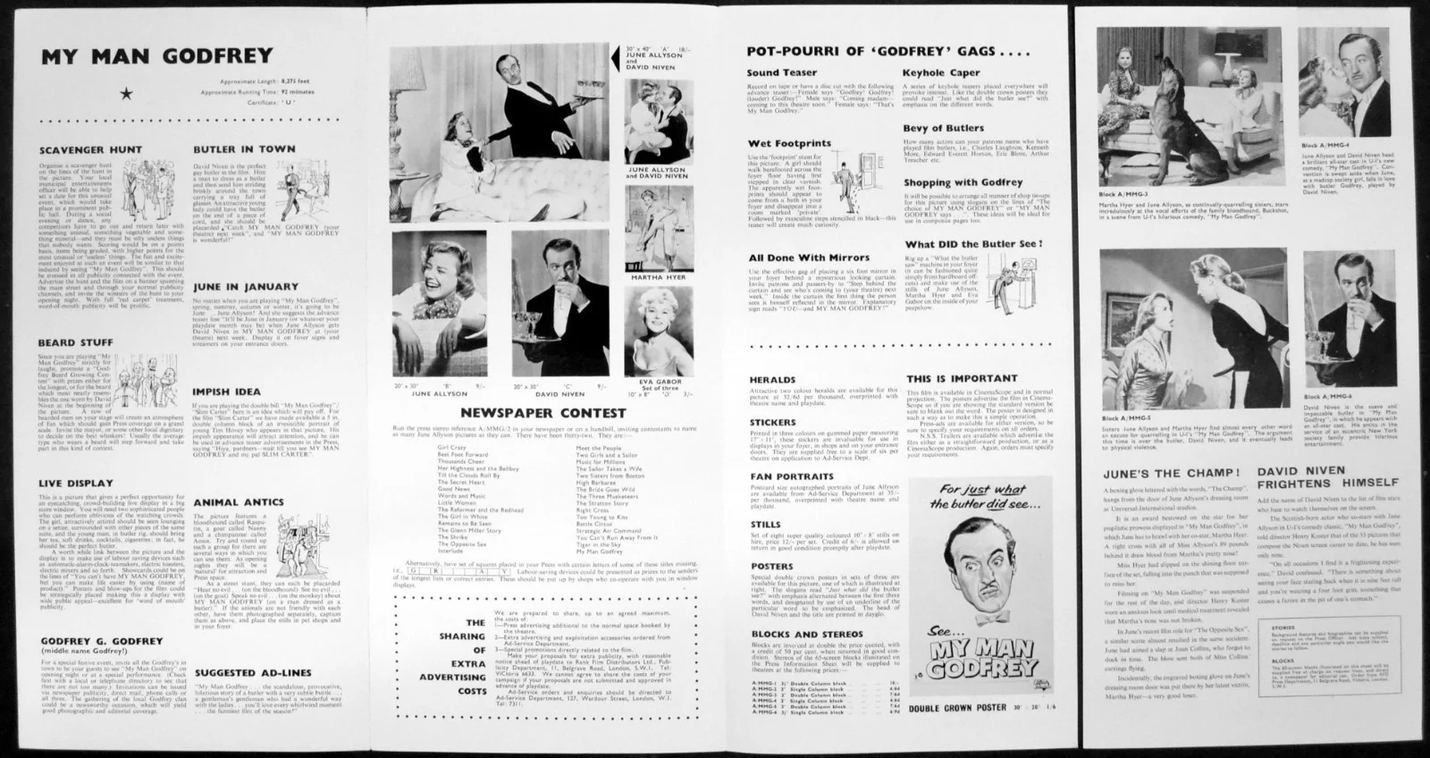 MY MAN GODFREY 1957 June Allyson, David Niven, Jessie Royce Landis UK PRESSBOOK, изображение 2