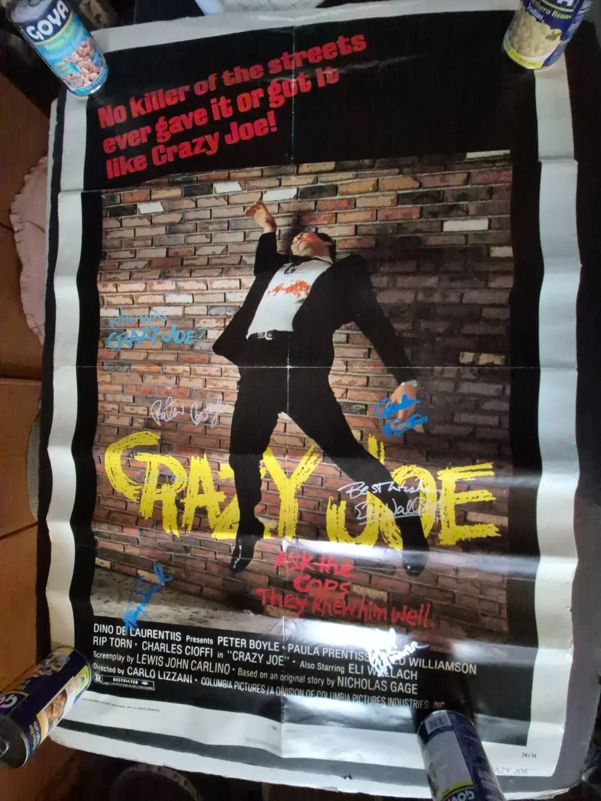 SEE BELOW — PÓSTER DE PELÍCULA FIRMADO POR CRAZY JOE CAST-con certificado de autenticidad ekim