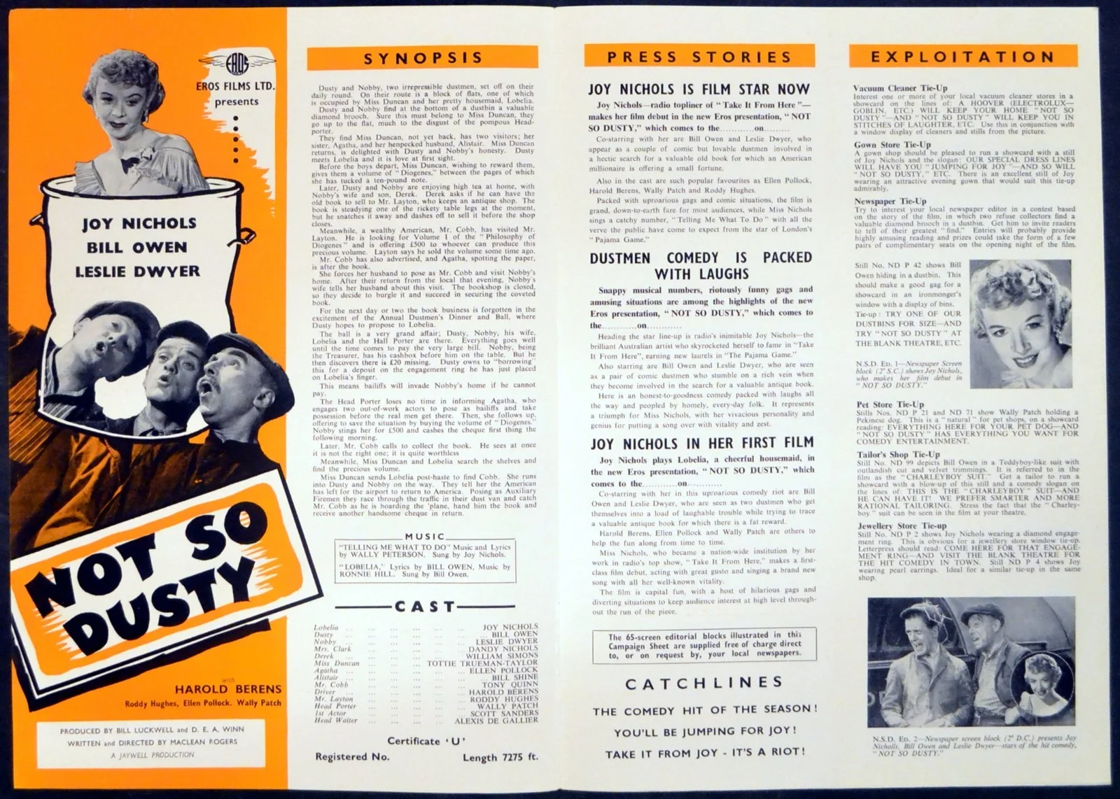 NOT SO DUSTY 1956 Joy Nichols, Bill Owen, Leslie Dwyer UK CAMPAIGN BOOK, изображение 2