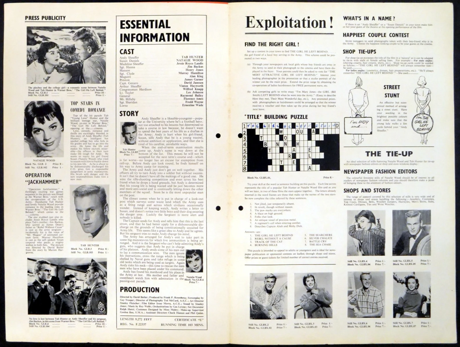 GIRL HE LEFT BEHIND 1956 Tab Hunter, Natalie Wood, James Garner UK CAMPAIGN BOOK, изображение 2