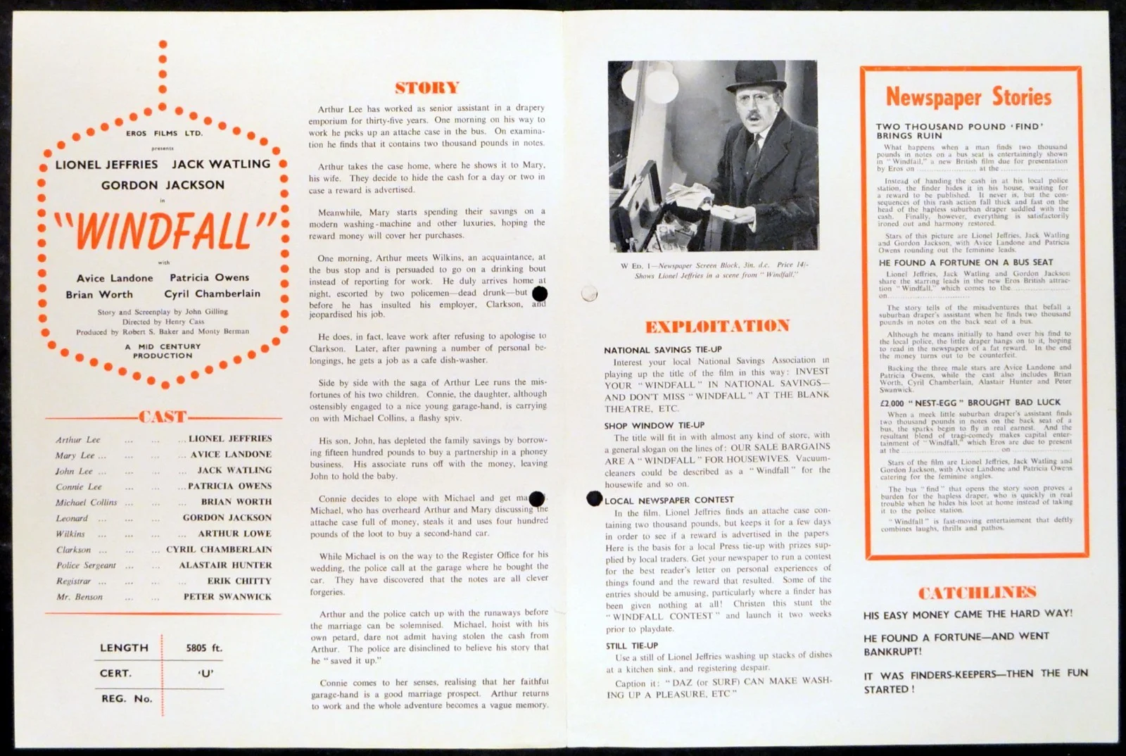 WINDFALL 1955 Lionel Jeffries, Jack Watling, Gordon Jackson UK PRESSBOOK, image 2