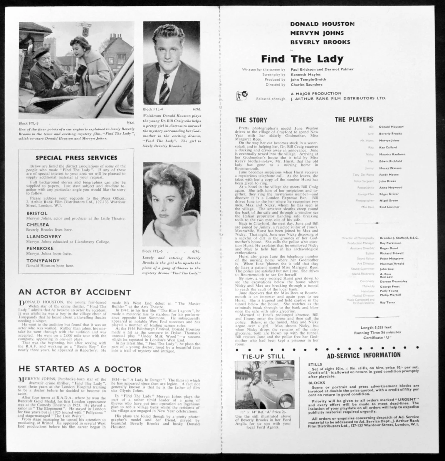FIND THE LADY 1956 Donald Houston, Beverley Brooks Mervyn Johns UK CAMPAIGN BOOK, image 2