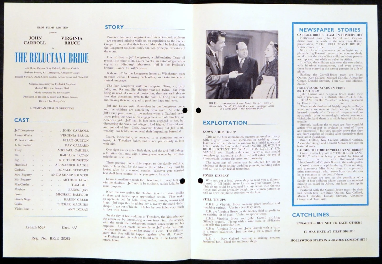 RELUCTANT BRIDE 1955 John Carroll, Virginia Bruce, Kay Callard UK CAMPAIGN BOOK, image 2