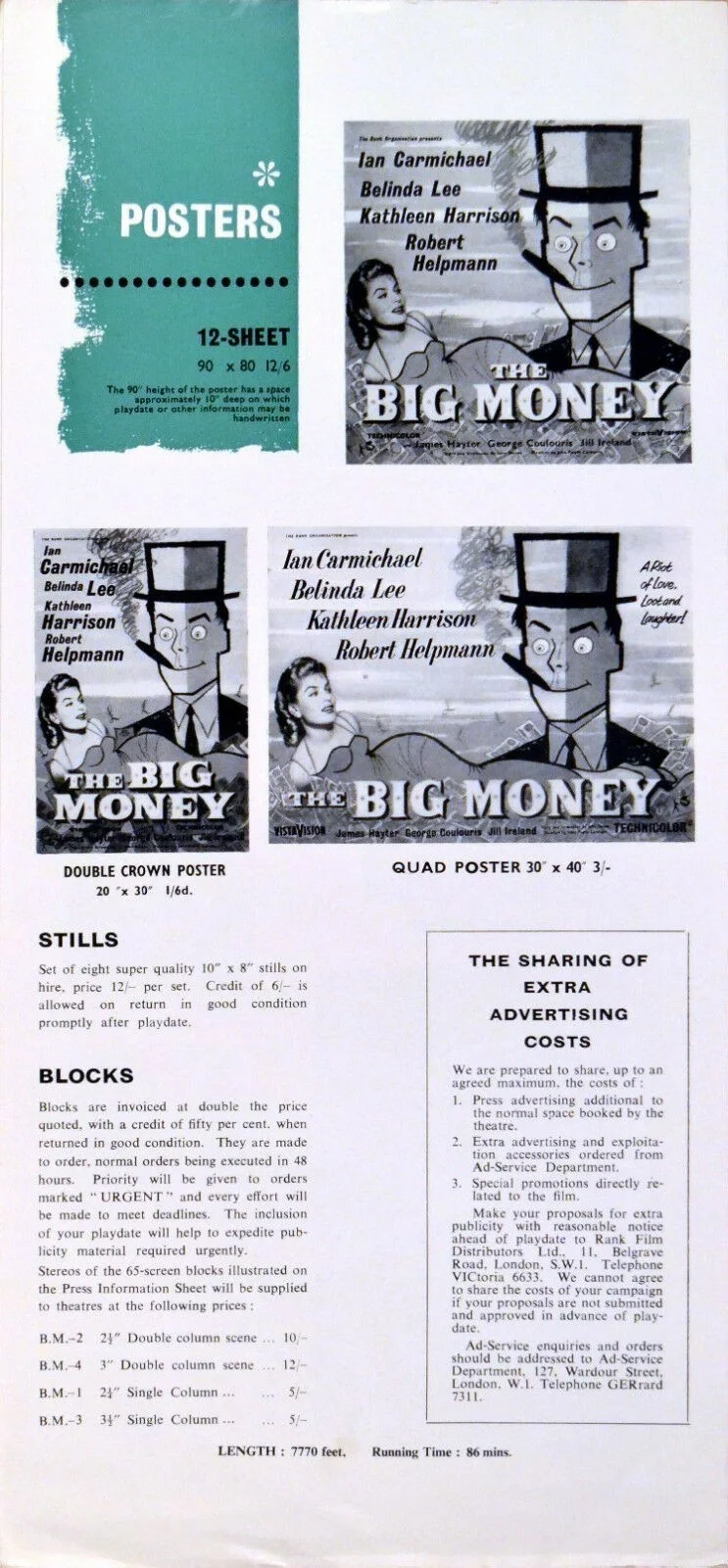 BIG MONEY 1956 Ian Carmichael, Belinda Lee, Kathleen Harrison UK PRESSBOOK, изображение 3