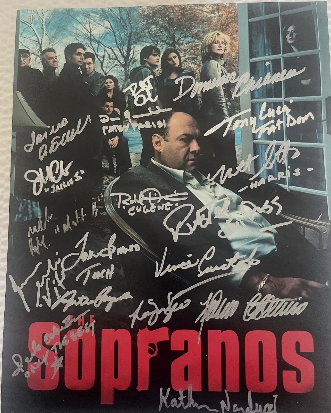 Dominic Chianese, Jamie Lynn Sigler, Vincent Patore — Sopranos Signed 11x14 Cast Signed Photo Signed By 18 JSA Uncle Jr,Robert Iler+16