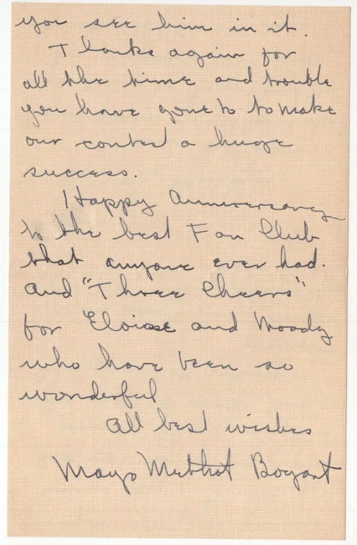 MAYO METHOT Signed Letter to HUMPHREY BOGART'S Fan Club 1940 Autographed RR COA, изображение 3