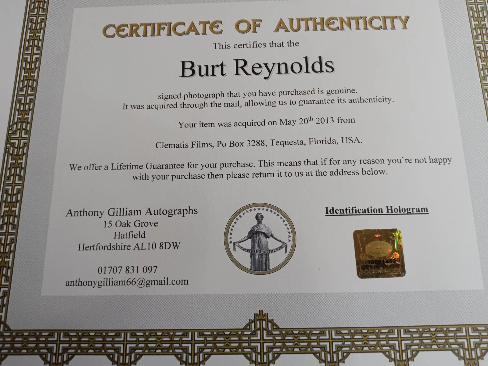 Burt Reynolds Hand Signed 8x10 Color Photo With COA, image 4